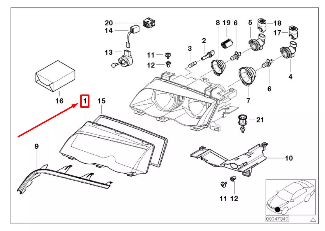 NEW BMW 3 E46 RIGHT XENON HEADLIGHT LENS COVER 6929566 63126929566 ORIGINAL