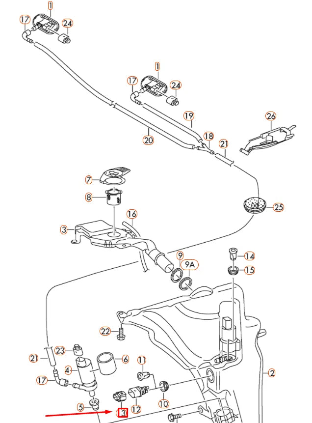 NEW AUDI A3 8P WINDSCREEN WASHER SYSTEM FLAT CONTACT HOUSING 7M0973202 ORIGINAL