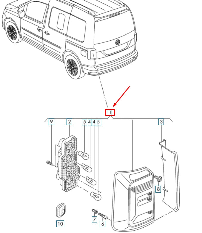 NEW VOLKSWAGEN CADDY 2K MK3 REAR LEFT TAIL AND FOG LIGHT LHD 2K1945095P ORIGINAL