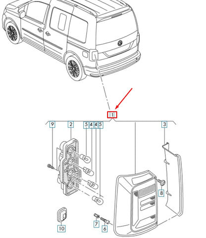 NEW VOLKSWAGEN CADDY 2K MK3 REAR LEFT TAIL AND FOG LIGHT LHD 2K1945095P ORIGINAL