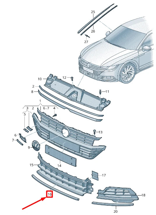 NEW VW ARTEON 3H7 FRONT BUMPER CENTER VENT GRILLE TRIM 3G8853245E041