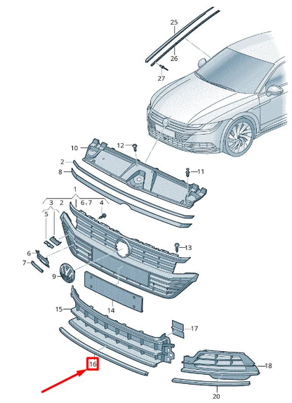 NEW VW ARTEON 3H7 FRONT BUMPER CENTER VENT GRILLE TRIM 3G8853245E041