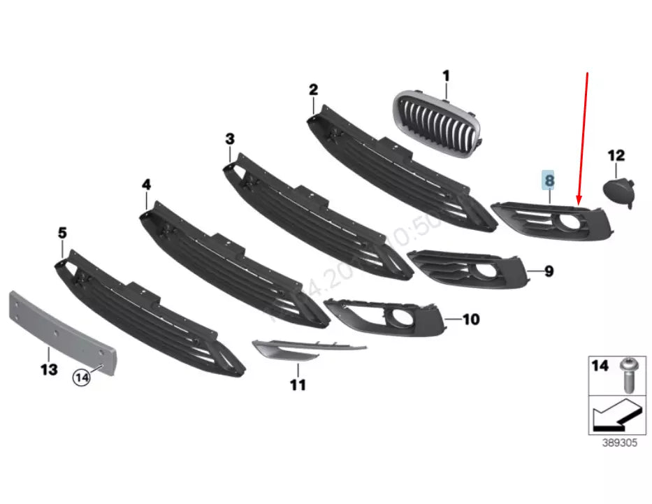 NEW BMW 2 F45 LEFT FOG LIGHT GRILLE W/PDC HOLE 51117407697 2015 ORIGINAL