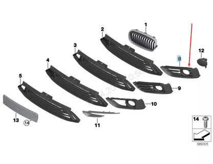 NEW BMW 2 F45 LEFT FOG LIGHT GRILLE W/PDC HOLE 51117407697 2015 ORIGINAL