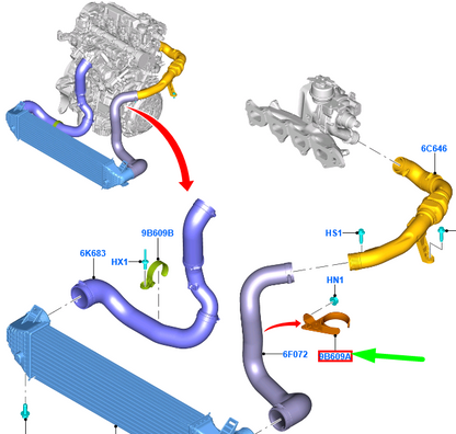 new ford grand c-max mk2 charge air cooler hose bracket 1873976 original