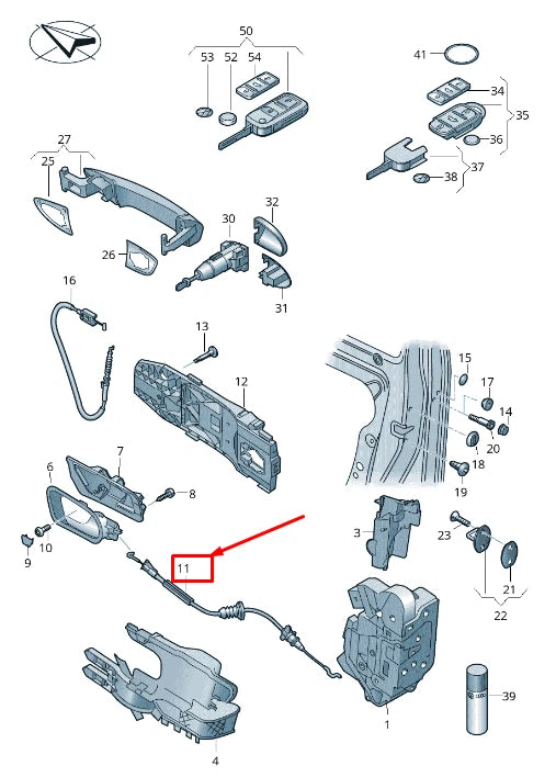 NEW VW SHARAN 7N FRONT DOOR LOCK CABLE 7N0837085B ORIGINAL