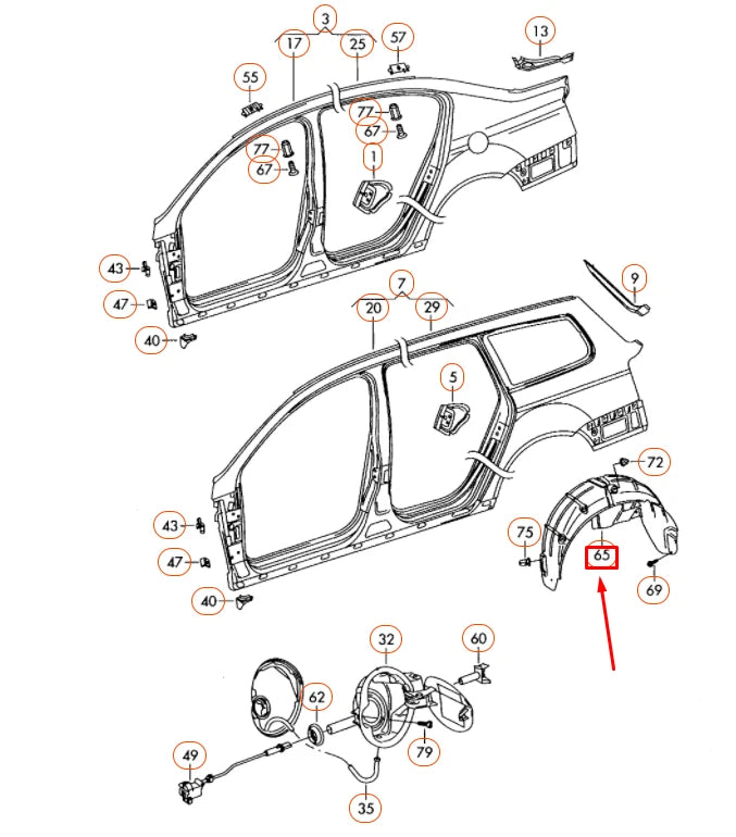 NEW VOLKSWAGEN PASSAT B6 REAR RIGHT WHEEL HOUSING LINER 3C0810972B9B9 ORIGINAL