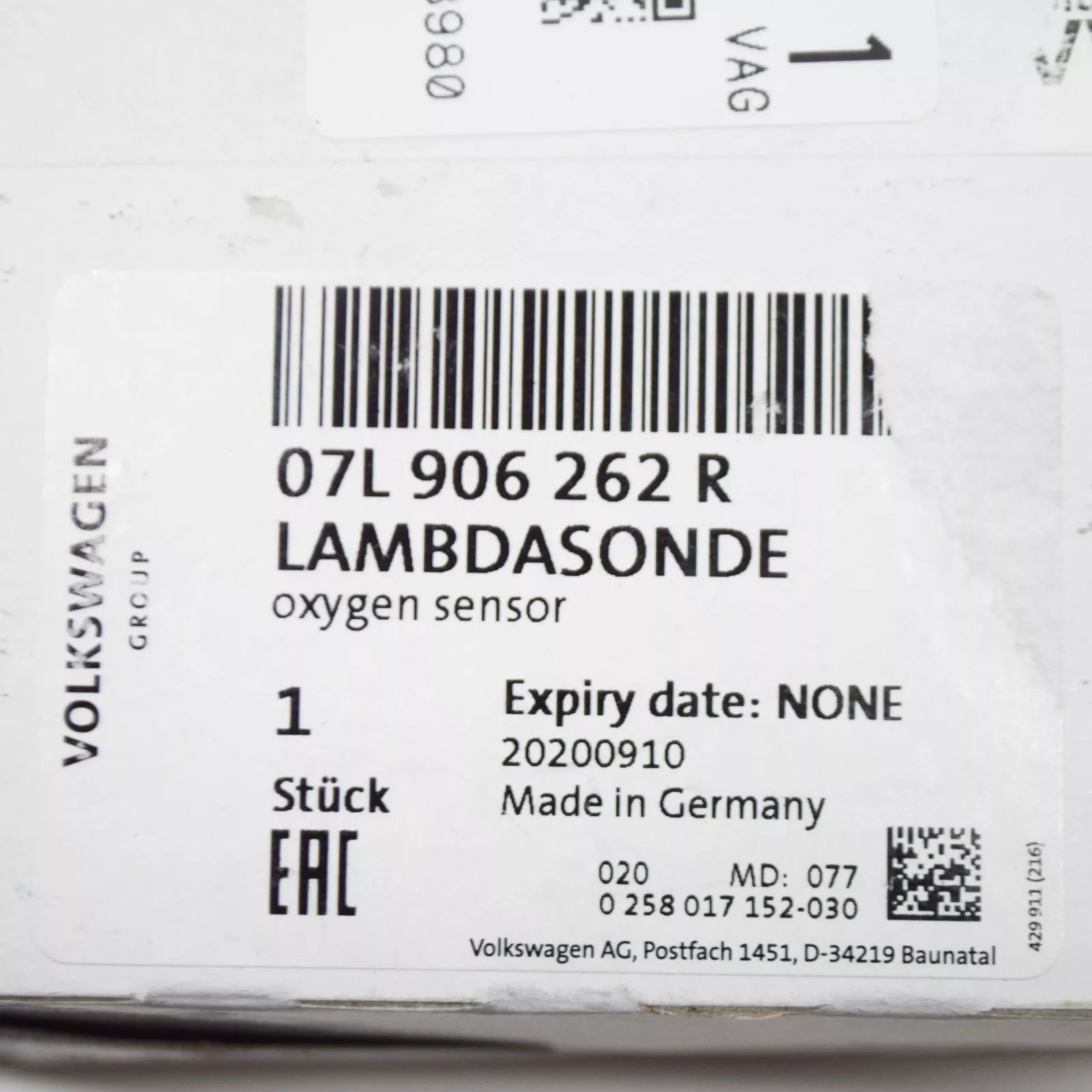 NEW AUDI A6 C6 LAMBDA OXYGEN SENSOR 07L906262R ORIGINAL