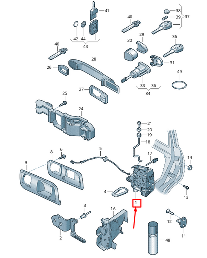 new vw fox 5z1, 5z3 front right door lock lhd 5z1837016ab original