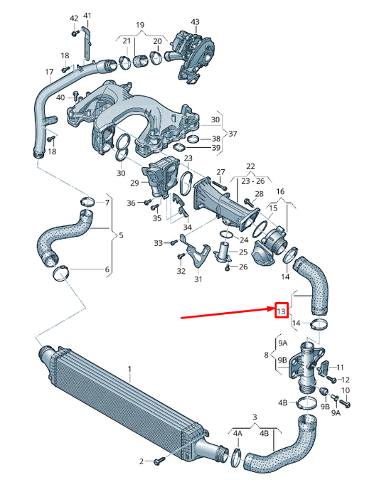 new audi a6 avant c7 intercooler pressure hose 4g0145737ae original