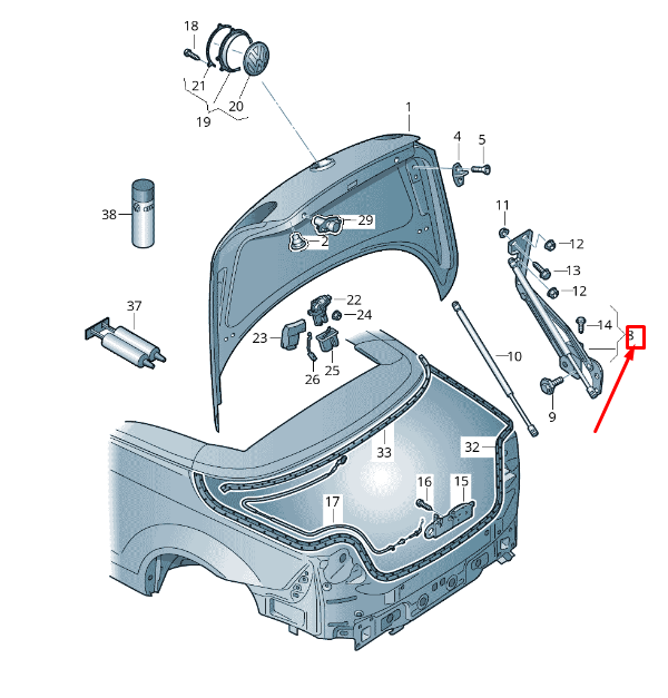 new vw eos 1f rear left side deck lid hinge 1q0827301c original