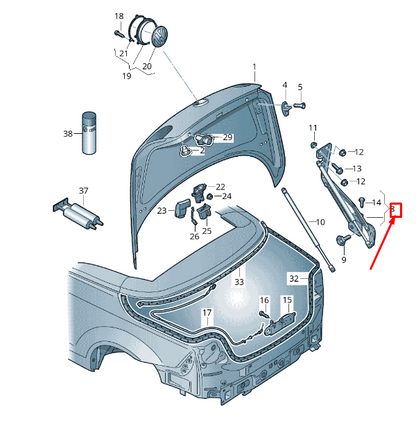 new vw eos 1f rear left side deck lid hinge 1q0827301c original