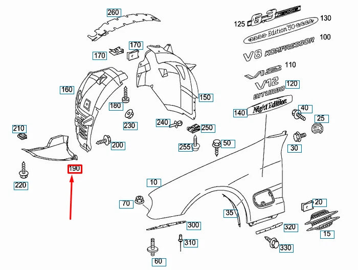 NEW MERCEDES-BENZ SL R230 AMG FRONT RIGHT WHEEL HOUSE COVER A2306903130 ORIGINAL