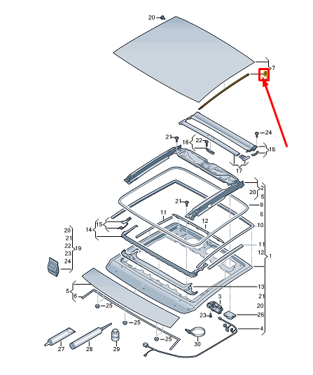 new vw golf cd mk8 right sunroof glass seal 2g0877424 original