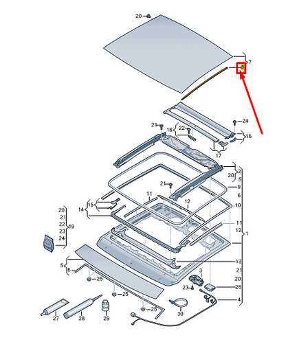 new vw golf cd mk8 right sunroof glass seal 2g0877424 original