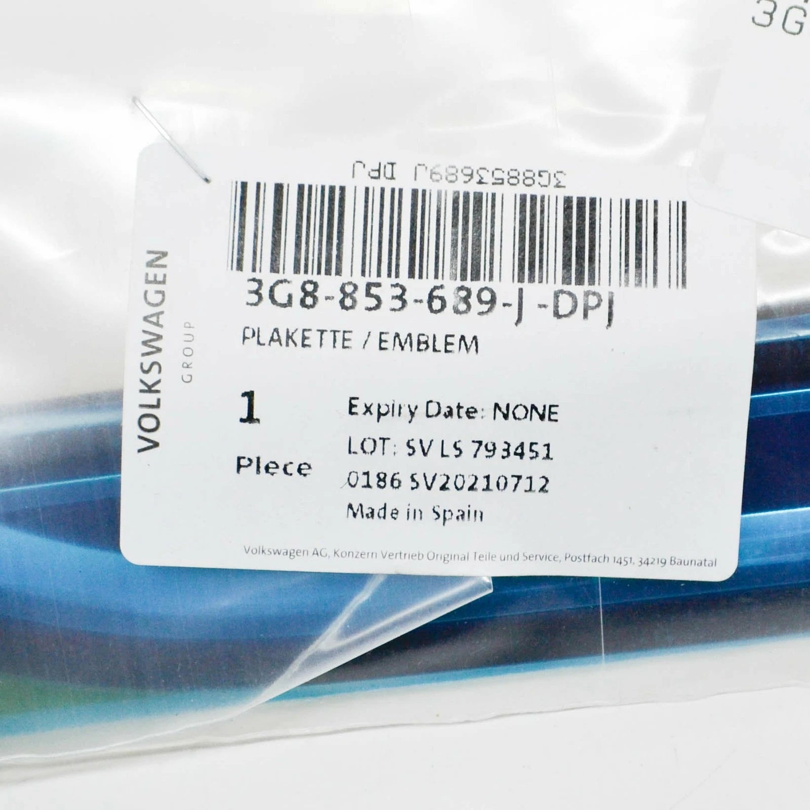 NEW VW ARTEON FRONT LEFT FENDER SELF-ADHESIVE BADGE 3G8853689JDPJ