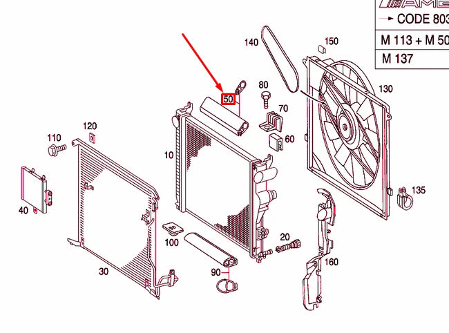 NEW MERCEDES-BENZ CL C215 RADIATOR TOP BOOT A2205050186 ORIGINAL