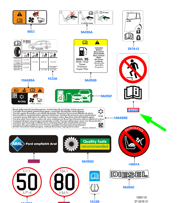 new ford b-max b232 stop instruction decal warning sticker 1827163 original