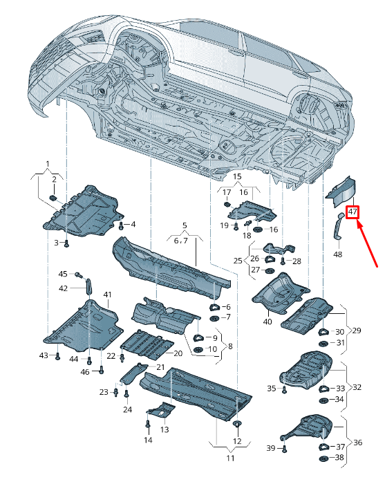 new skoda karoq nu rear left underbody lining trim 57a825505 original