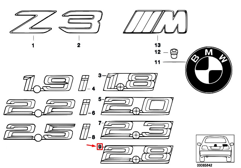 NEW BMW Z3 COUPE E36 TRUNK LID 2.8 BADGE EMBLEM 51148412857 ORIGINAL