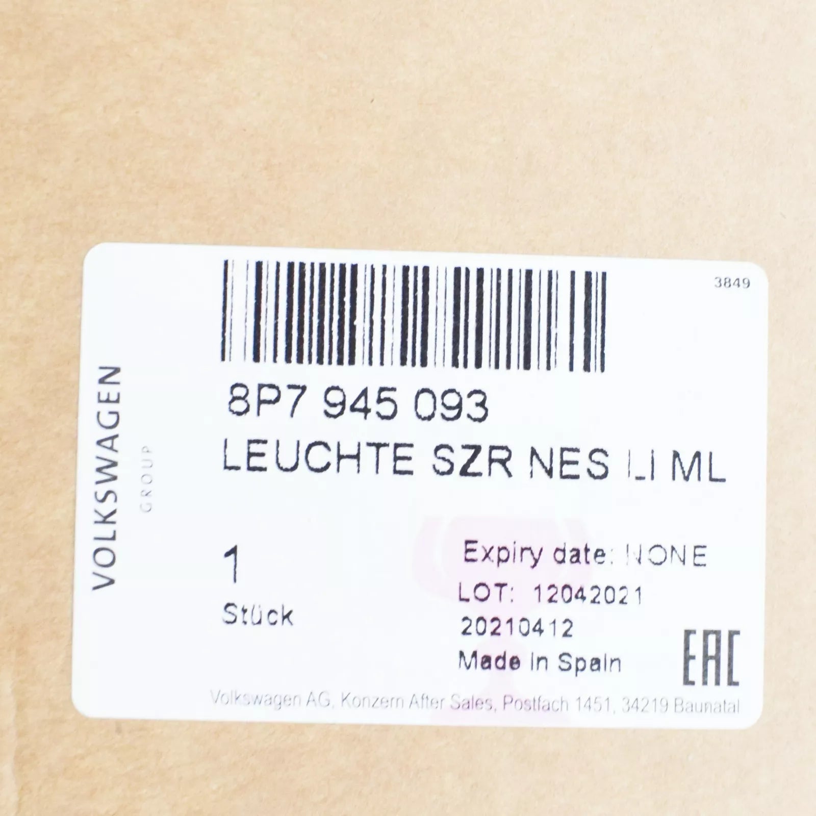 NEW AUDI A3 CONVERTIBLE 8P7 LEFT SIDE INNER TAILLIGHT 8P7945093