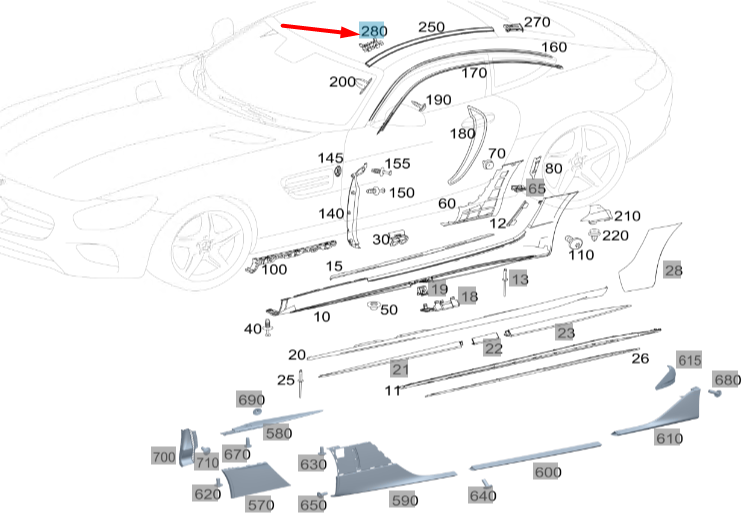 NEW MERCEDES-BENZ AMG GT C190 ROOF DRIP MOLDING BRACKET A1906511300 ORIGINAL