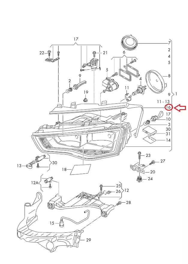 NEW AUDI A5 8F FRONT RIGHT HEADLIGHT SEAL GASKET 8T0941192B