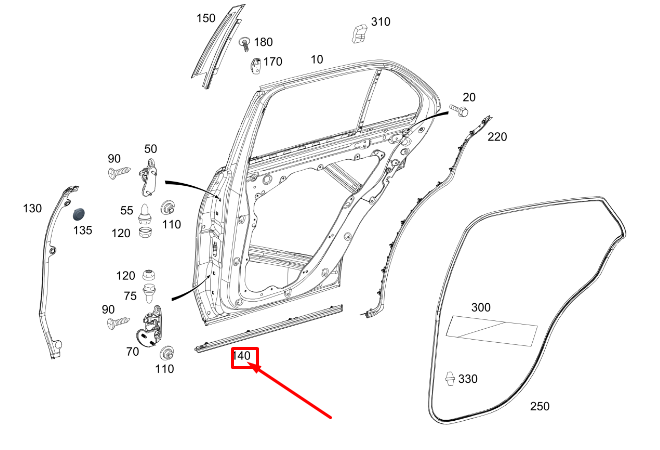 new mercedes-benz gls x167 rear right lower door cover strip a1676981400