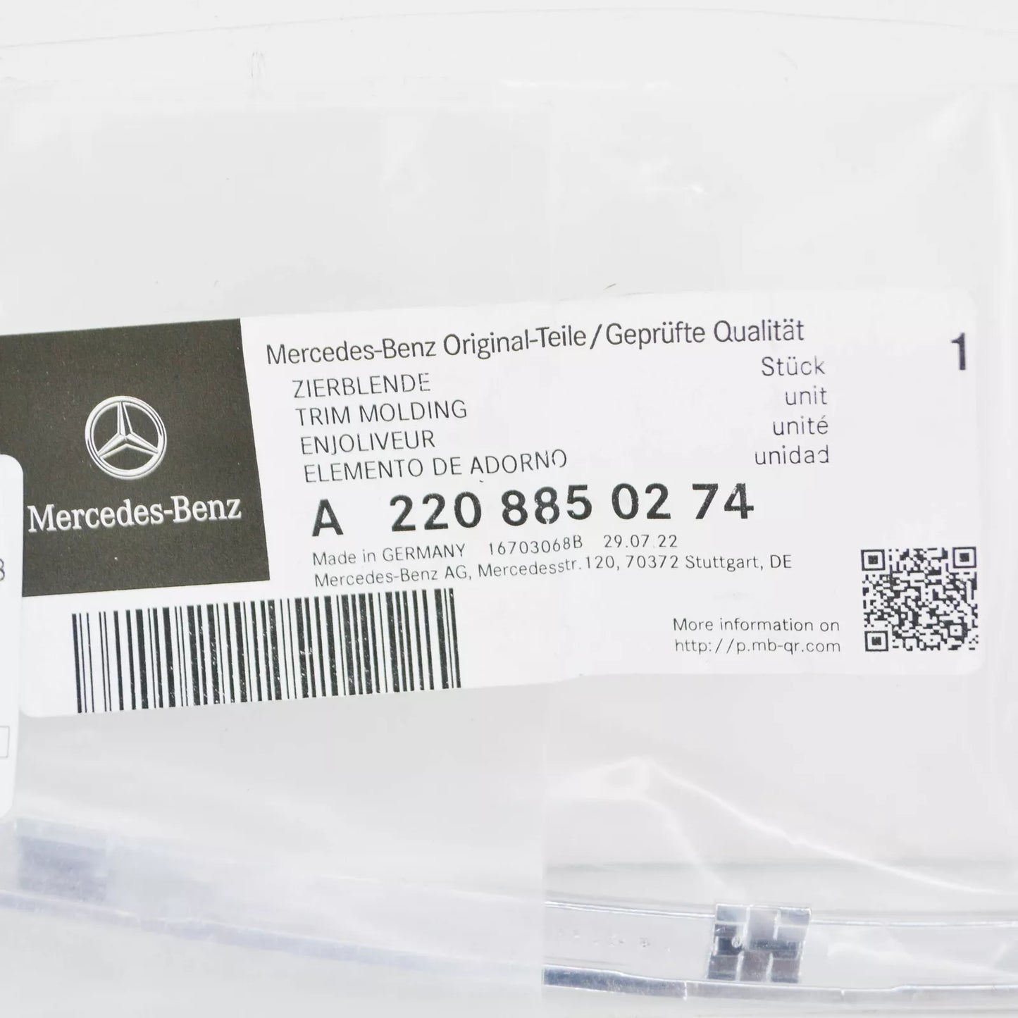 NEW MB S-CLASS W220 FRONT BUMPER RIGHT CHROME TRIM A2208850274 2001 ORIGINAL