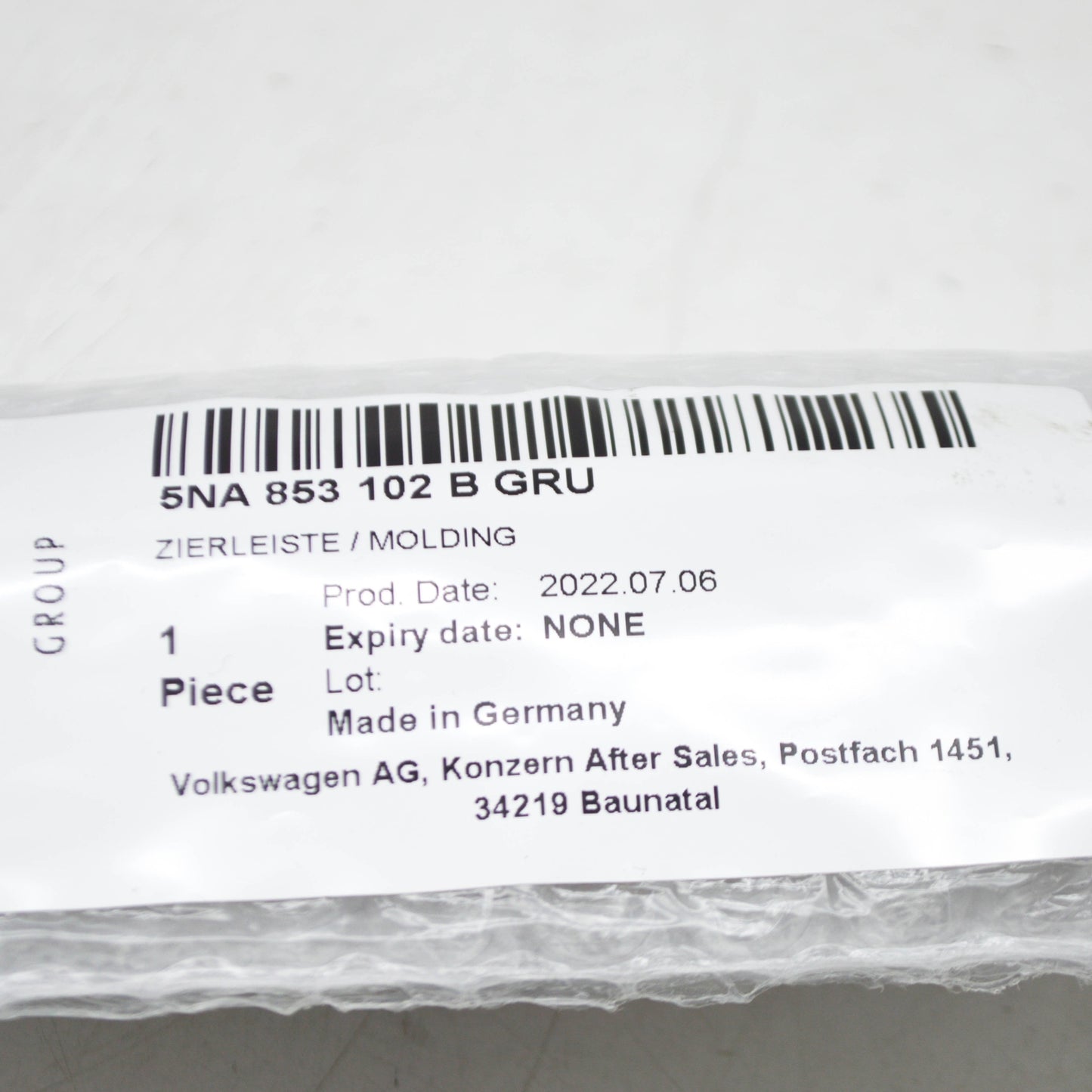 NEW VOLKSWAGEN TIGUAN AD FRONT RIGHT BUMPER MOLDING 5NA853102BGRU ORIGINAL