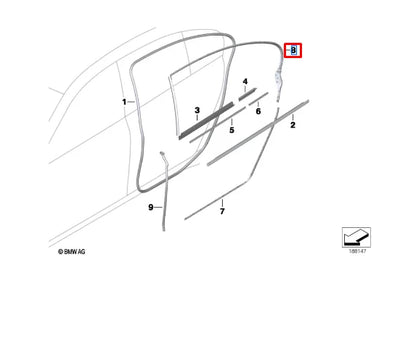 NEW BMW 5 GRAN TURISMO F07 REAR RIGHT DOOR ROOF SEAL 51357179124 ORIGINAL