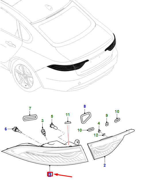 new jaguar xf x260 rear right tail light t2h53666 original