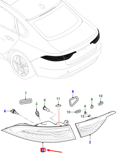 new jaguar xf x260 rear right tail light t2h53666 original