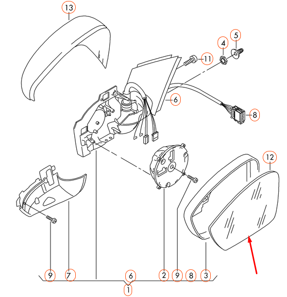 NEW VOLKSWAGEN POLO 6R RIGHT WING MIRROR GLASS 6R0857522H ORIGINAL