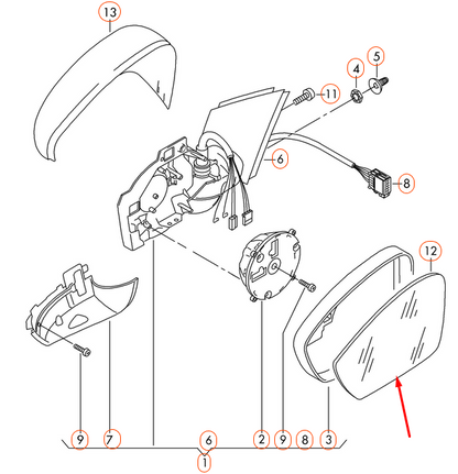 NEW VOLKSWAGEN POLO 6R RIGHT WING MIRROR GLASS 6R0857522H ORIGINAL
