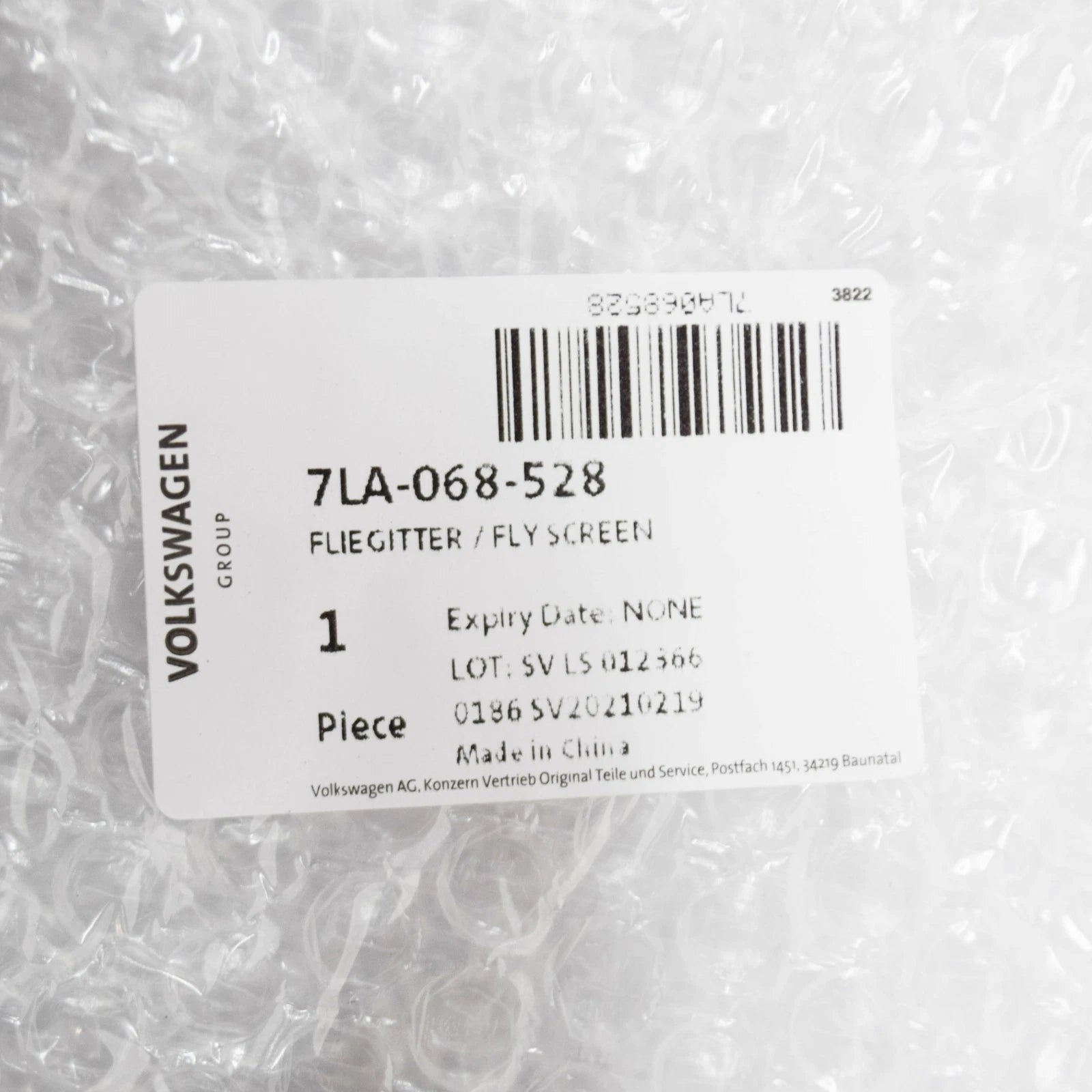 NEW VW TRANSPORTER T6 LEFT SLIDING WINDOW FLY SCREEN 7LA068528