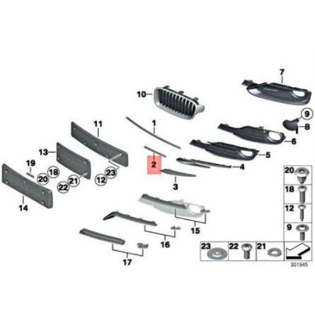 new bmw 3 f30 front bumper right center trim luxury/acc 51117296376 original