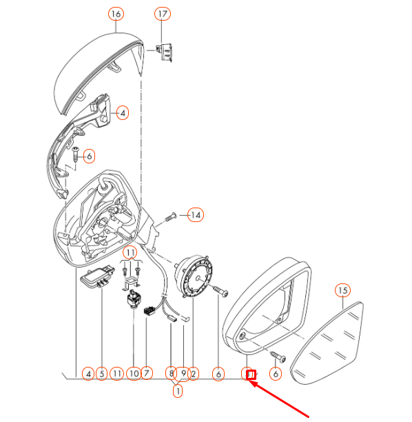 NEW VW PASSAT B8 FRONT RIGHT DOOR MIRROR INNER TRIM 3G08576029B9 ORIGINAL