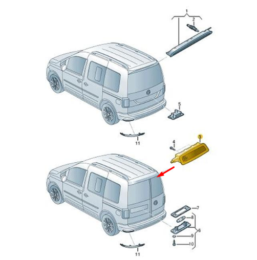 NEW VW CADDY MK3 2K REAR TRUNK THIRD BRAKE STOP LIGHT 2K0945087G ORIGINAL