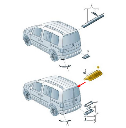 NEW VW CADDY MK3 2K REAR TRUNK THIRD BRAKE STOP LIGHT 2K0945087G ORIGINAL