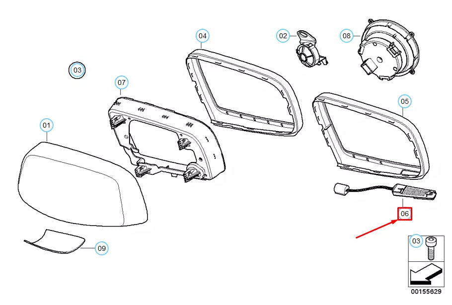 NEW BMW 5 E60 FRONT LEFT SIDE DOOR OUTSIDE MIRROR LAMP 63316913277 ORIGINAL