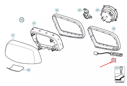 NEW BMW 5 E60 FRONT LEFT SIDE DOOR OUTSIDE MIRROR LAMP 63316913277 ORIGINAL