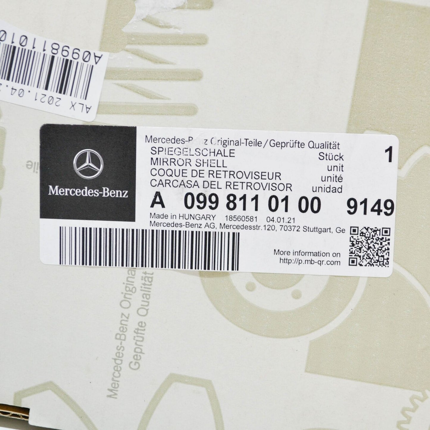 NEW MERCEDES-BENZ E-CLASS W213 LEFT WING MIRROR COVER A09981101009149 ORIGINAL