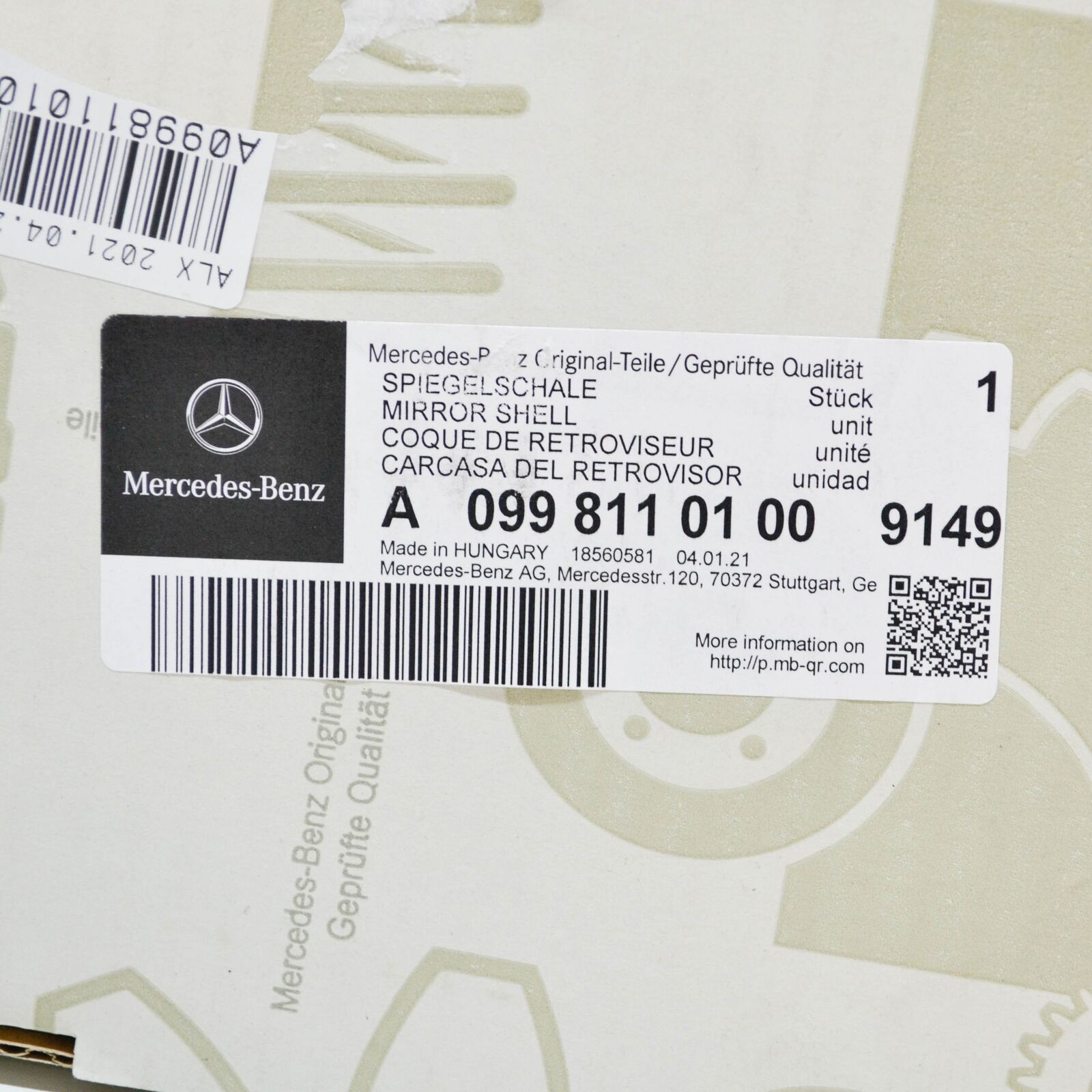 NEW MERCEDES-BENZ E-CLASS W213 LEFT WING MIRROR COVER A09981101009149 ORIGINAL