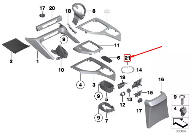 NEW BMW X1 E84 CENTER CONSOLE CHROME RING 51169252902 9252902 ORIGINAL