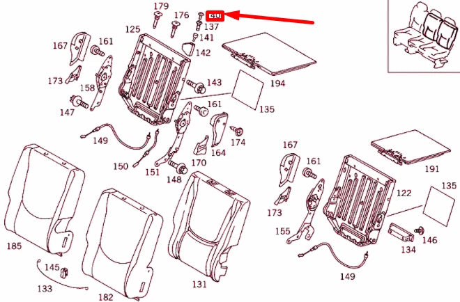 NEW MERCEDES-BENZ ML W163 REAR BACKREST DETENT KNOB A1639290073 ORIGINAL