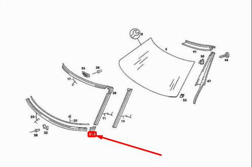 NEW MB SL R107 FRONT WINDSHIELD LEFT OUTER BOTTOM MOULDING A1076712130 ORIGINAL