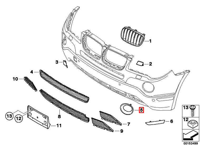 new bmw x3 e83 front right fog light trim 51113423790 2010 original