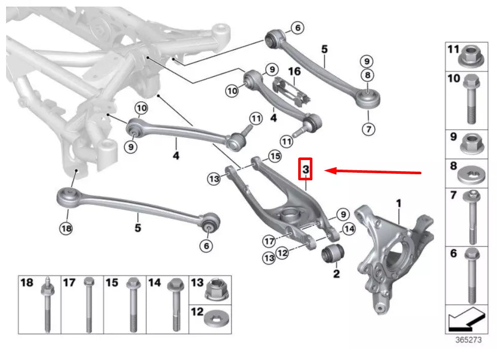 NEW BMW 3 F30, F80 LOWER REAR TRAILING ARM 33322284533 2284533 ORIGINAL