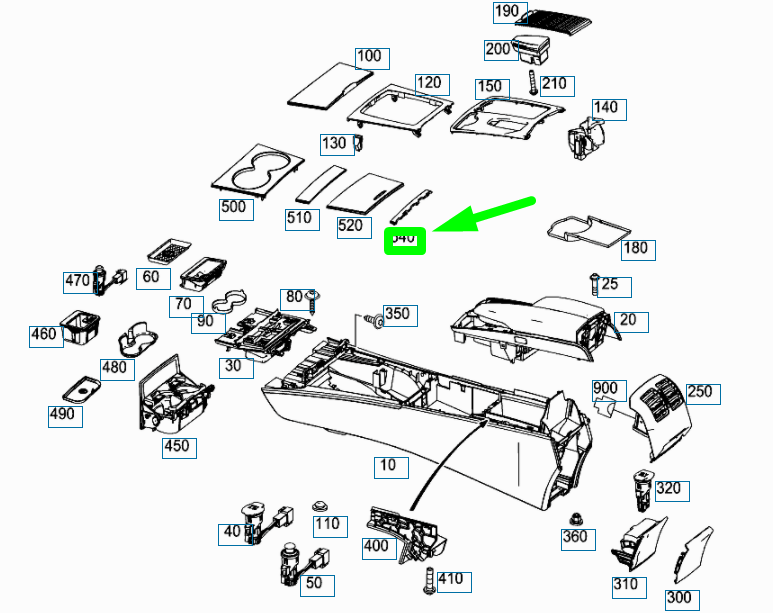 NEW MB E C207 CENTER CONSOLE REAR ORNAMENTAL MOULDING A2076806393 ORIGINAL